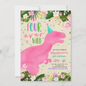 Dinosaur Four Ever Wild Party Dinosaur Birthday Kaart (Voorkant)