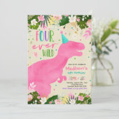 Dinosaur Four Ever Wild Party Dinosaur Birthday Kaart (Staand voorkant)