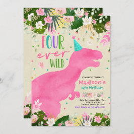 Dinosaur Four Ever Wild Party Dinosaur Birthday Kaart
