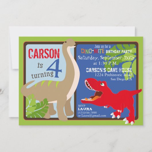Dinosaur Fourth Birthday Invitation Card Kaart (Voorkant)