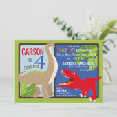 Dinosaur Fourth Birthday Invitation Card Kaart (Staand voorkant)