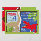 Dinosaur Fourth Birthday Invitation Card Kaart (Voorkant / Achterkant)