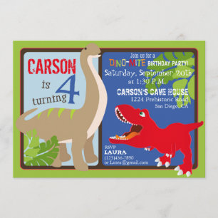 Dinosaur Fourth Birthday Invitation Card Kaart