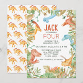 Dinosaur Fourth Birthday Party Invitation Kaart (Voorkant / Achterkant)