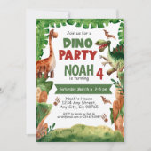 Dinosaur Fourth Birthday Party Invitation Kaart (Voorkant)