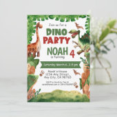 Dinosaur Fourth Birthday Party Invitation Kaart (Staand voorkant)