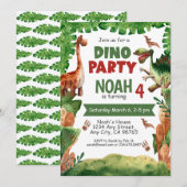 Dinosaur Fourth Birthday Party Invitation Kaart (Voorkant / Achterkant)