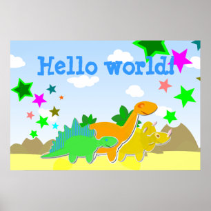 Dinosaur Friends Hallo World Poster
