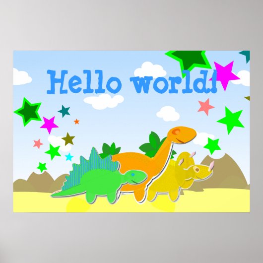 Dinosaur Friends Hallo World Poster (Voorkant)