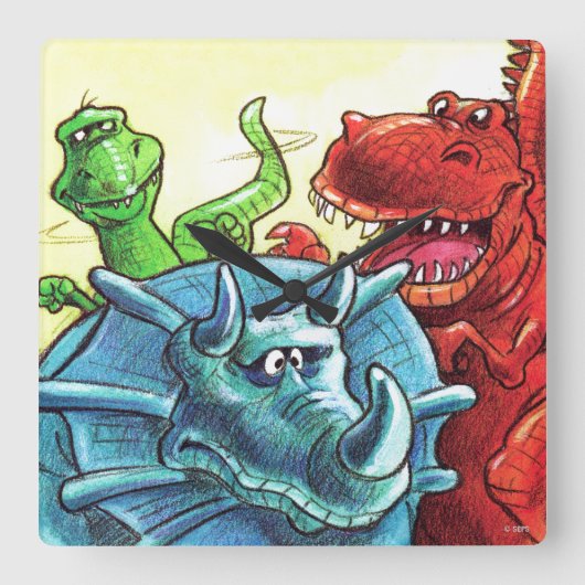 Dinosaur Friends Vierkante Klok (Voorkant)