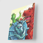 Dinosaur Friends Vierkante Klok (Hoek)