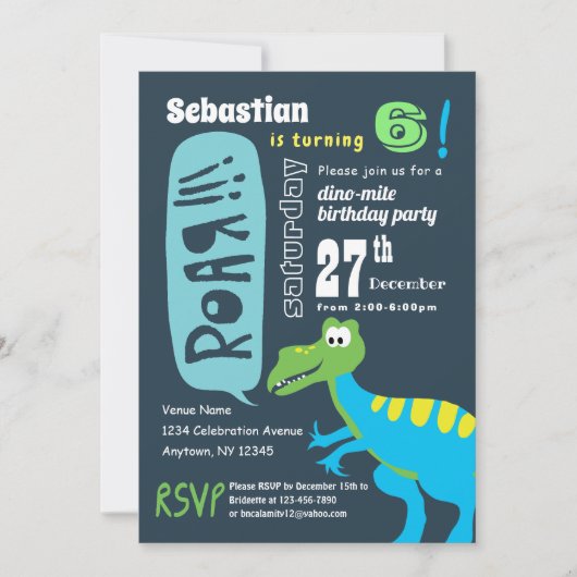 Dinosaur Fun Birthday Party, Boys Dino Mite Kaart (Voorkant)