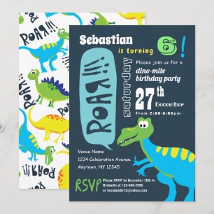 Dinosaur Fun Birthday Party, Boys Dino Mite Kaart