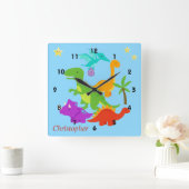 Dinosaur Fun Colorful Blue Vierkante Klok (Huis)
