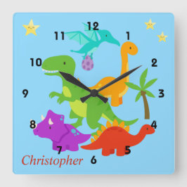 Dinosaur Fun Colorful Blue Vierkante Klok