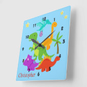 Dinosaur Fun Colorful Blue Vierkante Klok (Hoek)