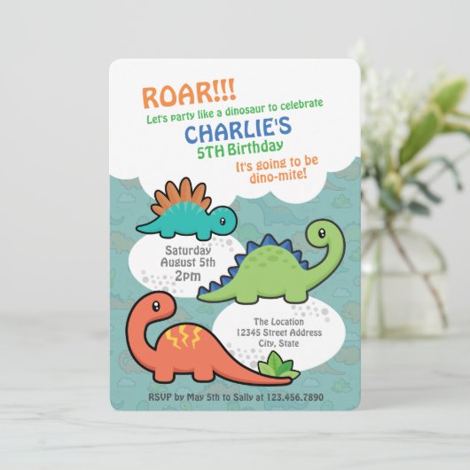 Dinosaur Fun Kaart (Staand voorkant)