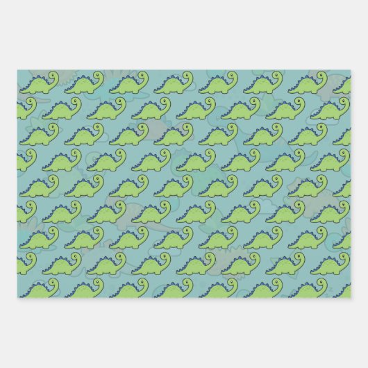Dinosaur Fun Wrapping Paper Flat Sheet Set van 3 (Voorkant 2)