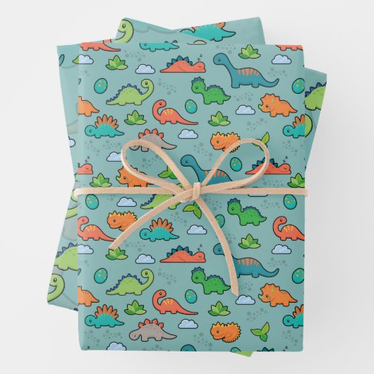 Dinosaur Fun Wrapping Paper Flat Sheet Set van 3 (In situ)