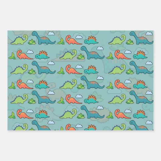 Dinosaur Fun Wrapping Paper Flat Sheet Set van 3 (Voorkant 3)