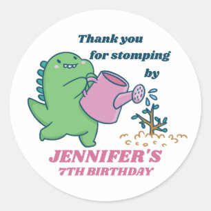 Dinosaur Gardening Cartoon Kinderen Birthday Party Ronde Sticker