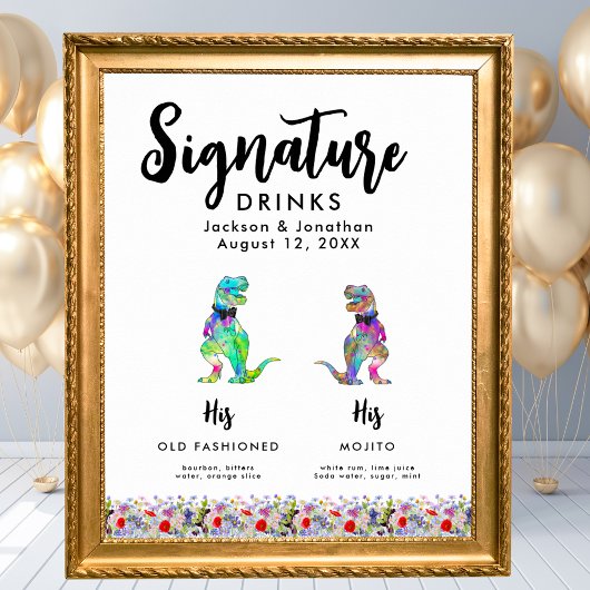Dinosaur Gay Wedding Signature Drinks Poster