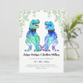 Dinosaur Gay Wedding T-Rex Twee Grooms Kaart (Staand voorkant)