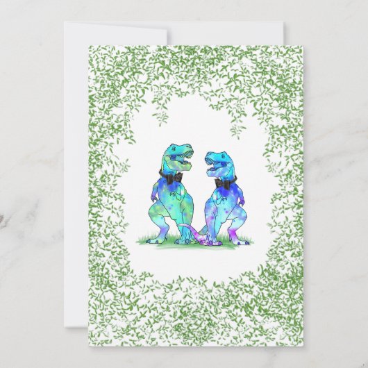 Dinosaur Gay Wedding T-Rex Twee Grooms Kaart (Achterkant)