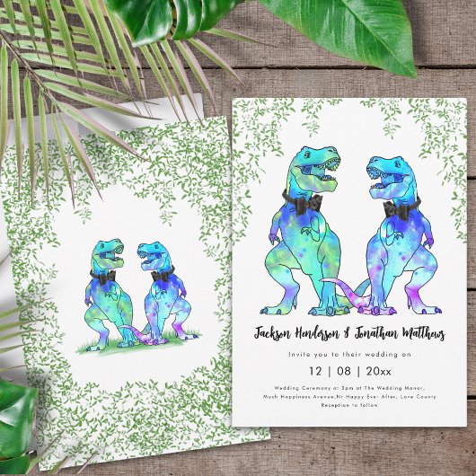 Dinosaur Gay Wedding T-Rex Twee Grooms Kaart