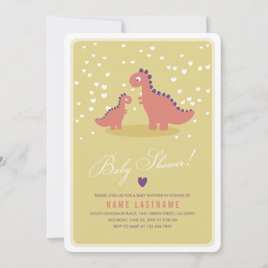 Dinosaur Geel Roze Baby shower nodigt het gewonde  Kaart (Voorkant)