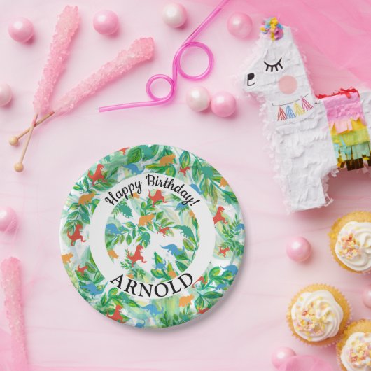 Dinosaur Gelukkige verjaardag Jurassic Oerwoud Pap Papieren Bordje (Feest)