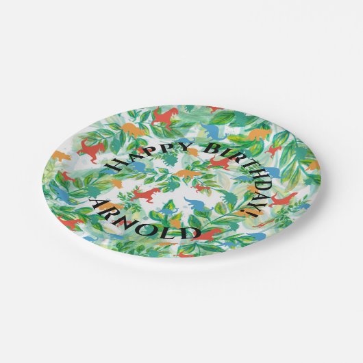 Dinosaur Gelukkige verjaardag Jurassic Oerwoud Papieren Bordje (Gekanteld)