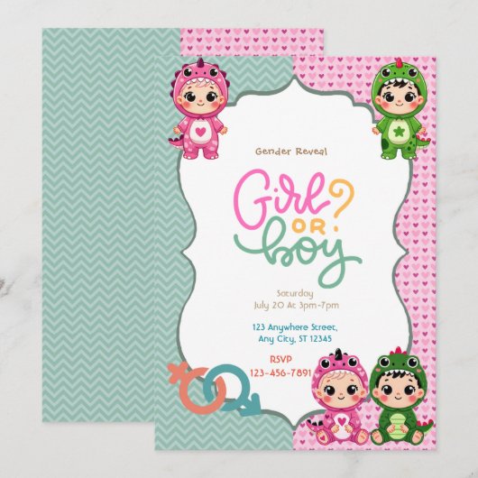 Dinosaur Gender Reveal Kaart (Voorkant / Achterkant)