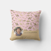 Dinosaur gepersonaliseerde foto en naam roze kussen (Voorkant)