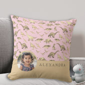 Dinosaur gepersonaliseerde foto en naam roze kussen