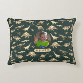 Dinosaur Gepersonaliseerde Jongens Foto en Naam Accent Kussen (Voorkant)