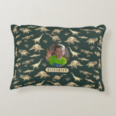 Dinosaur Gepersonaliseerde Jongens Foto en Naam Accent Kussen (Achterkant)