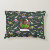 Dinosaur Gepersonaliseerde Jongens Foto en Naam Accent Kussen (Achterkant)