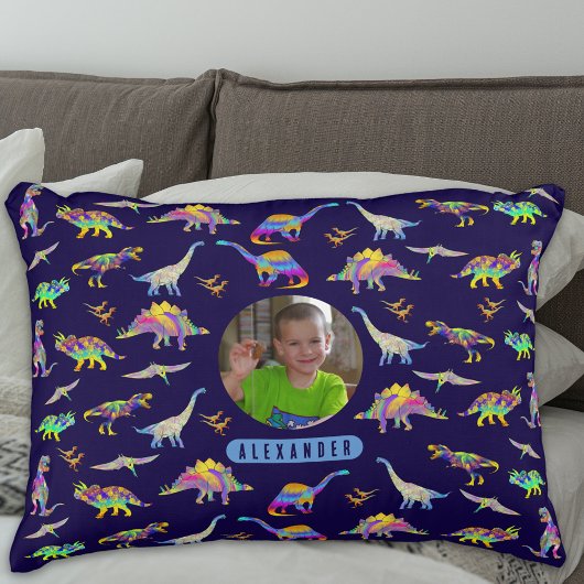Dinosaur Gepersonaliseerde Jongens Foto en Naam Accent Kussen