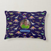 Dinosaur Gepersonaliseerde Jongens Foto en Naam Accent Kussen (Achterkant)