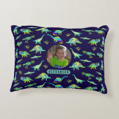 Dinosaur Gepersonaliseerde Jongens Foto en Naam Accent Kussen (Achterkant)