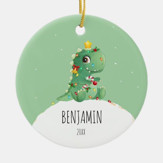 Dinosaur Gepersonaliseerde naam kerstversiering Keramisch Ornament (Voorkant)