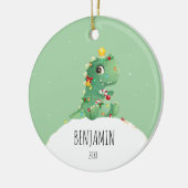 Dinosaur Gepersonaliseerde naam kerstversiering Keramisch Ornament (Links)