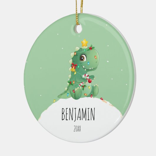 Dinosaur Gepersonaliseerde naam kerstversiering Keramisch Ornament (Links)