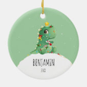 Dinosaur Gepersonaliseerde naam kerstversiering Keramisch Ornament (Achterkant)