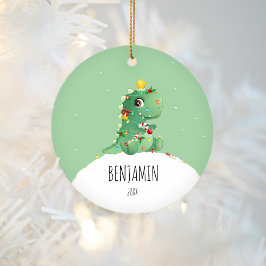 Dinosaur Gepersonaliseerde naam kerstversiering Keramisch Ornament