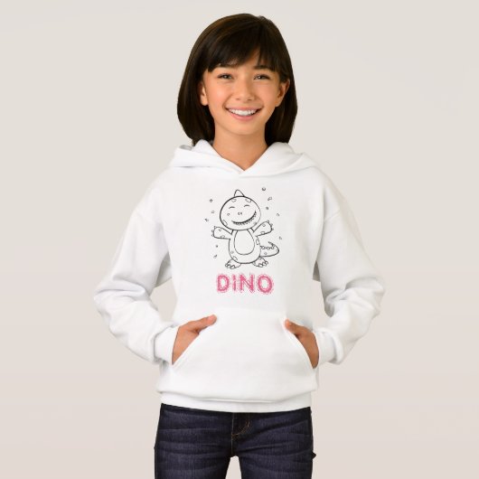 Dinosaur - Geschetst Dier - Zwart, Wit & Roze (Voorkant volledig)