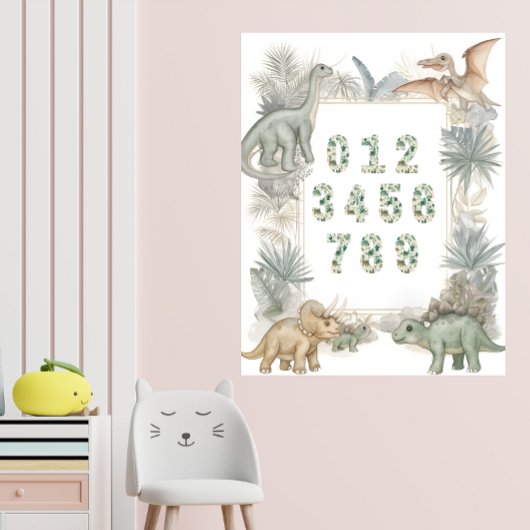 Dinosaur Getallen Kleuter Waterverf Poster