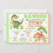 Dinosaur gezamenlijke verjaardagsuitnodiging voor  kaart (Voorkant)