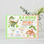 Dinosaur gezamenlijke verjaardagsuitnodiging voor  kaart (Staand voorkant)